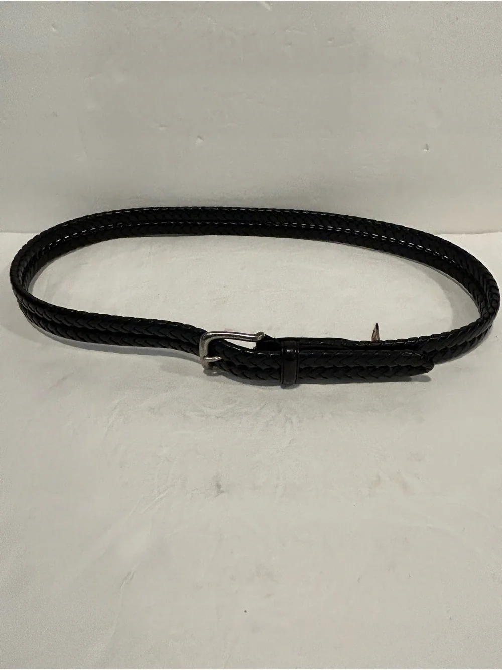 Fossil Braided Leather Belt Sz 95/38 Black Silver Tone Buckle MB3040001